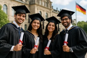 Indian students celebrating their Master's graduation in Germany
