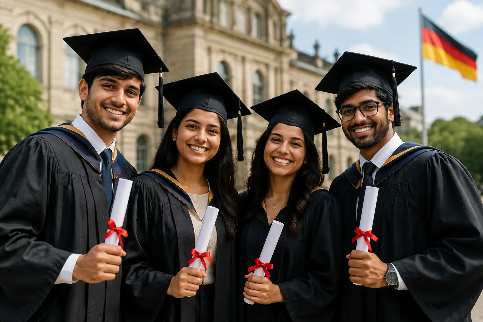 Indian students celebrating their Master's graduation in Germany
